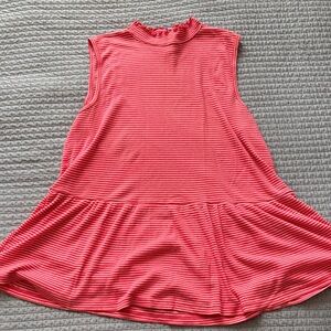 Anthropologie mockneck peplum grapefruit pink top